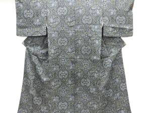 大正ロマン　斜め格子に異国風景模様着物